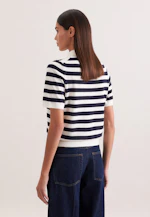 Fine knit polo shirt made of wool and silk, striped blue in Dunkelblau |  Seidensticker Onlineshop