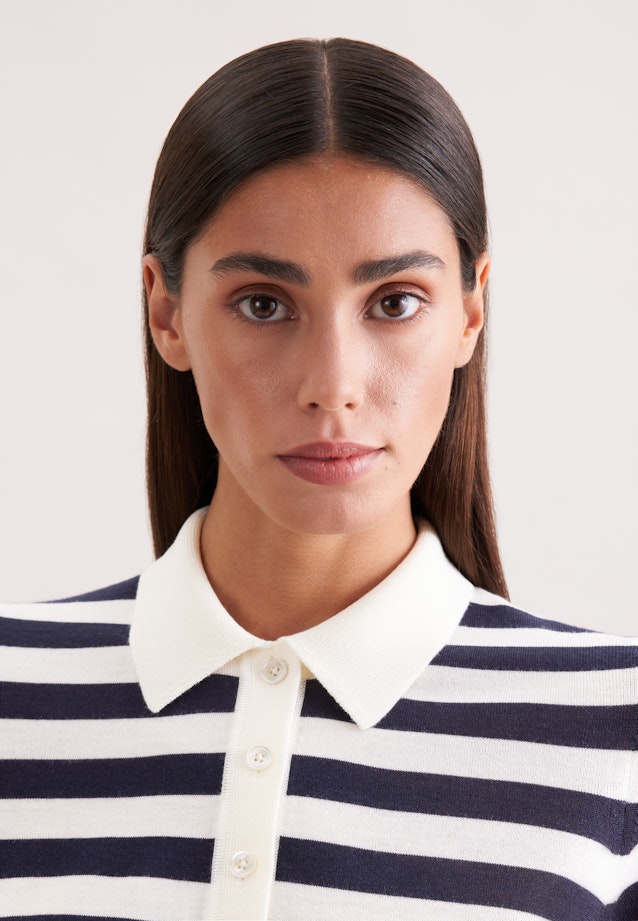 Feinstrick Poloshirt aus Wolle und Seide, Ringel Blau in Dunkelblau |  Seidensticker Onlineshop