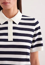 Fine knit polo shirt made of wool and silk, striped blue in Dunkelblau |  Seidensticker Onlineshop