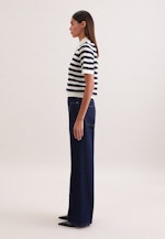 Feinstrick Poloshirt aus Wolle und Seide, Ringel Blau in Dunkelblau |  Seidensticker Onlineshop