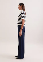 Fine knit polo shirt made of wool and silk, striped blue in Dunkelblau |  Seidensticker Onlineshop