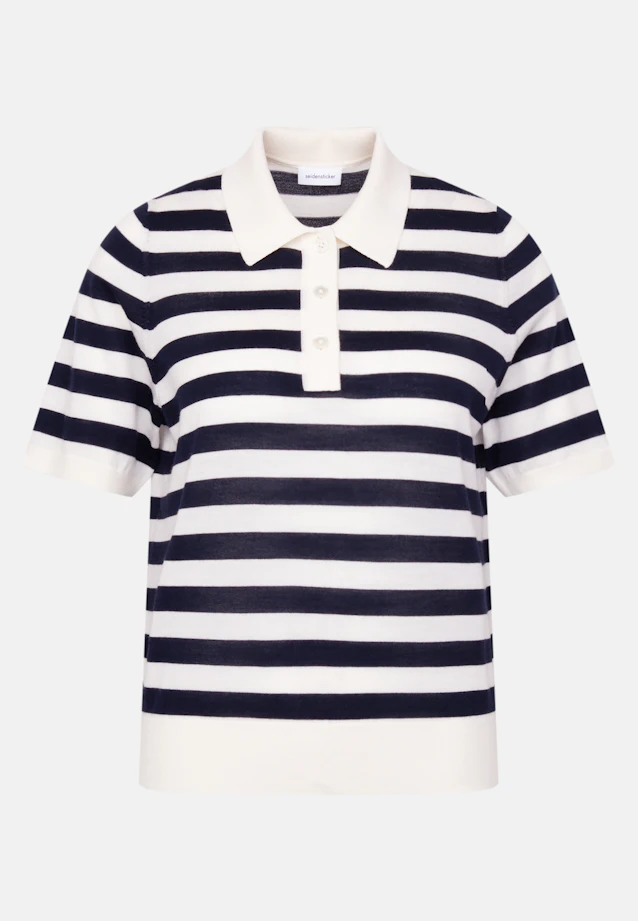 Fine knit polo shirt made of wool and silk, striped blue in Dunkelblau |  Seidensticker Onlineshop