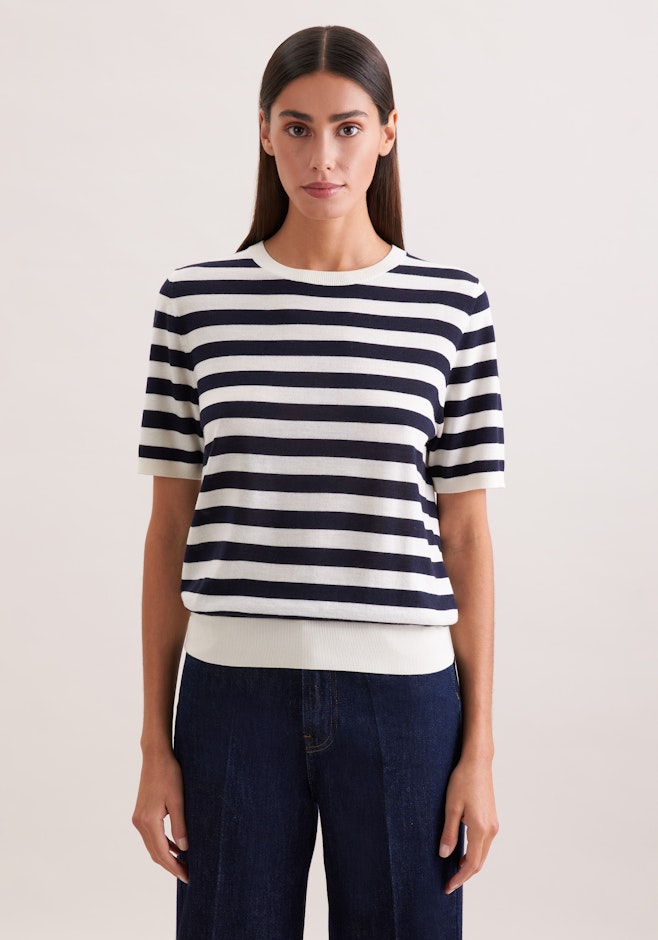 Leichtes Strickshirt aus Wolle und Seide, Ringel Blau in Dunkelblau | Seidensticker Onlineshop