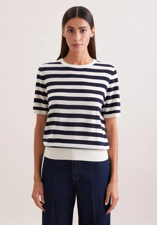 Leichtes Strickshirt aus Wolle und Seide, Ringel Blau in Dunkelblau | Seidensticker Onlineshop