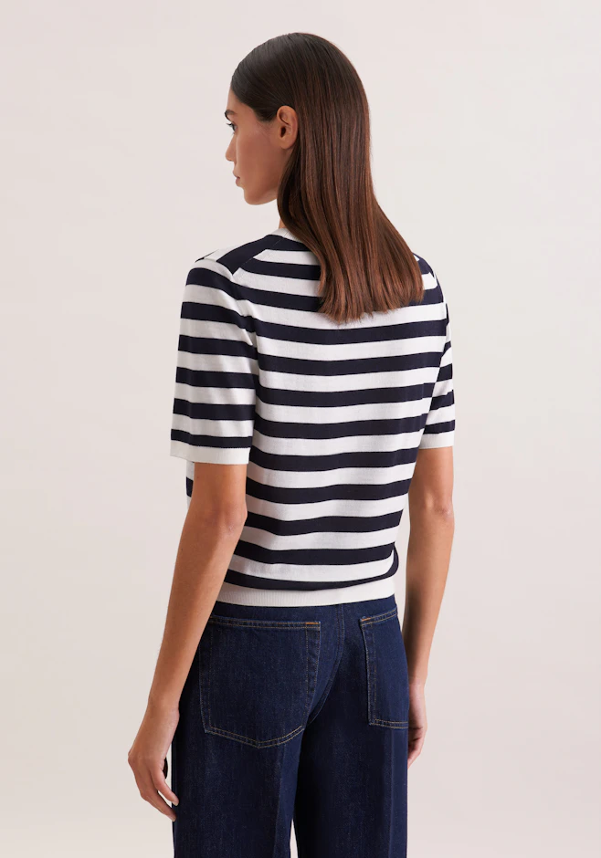 Leichtes Strickshirt aus Wolle und Seide, Ringel Blau in Dunkelblau | Seidensticker Onlineshop