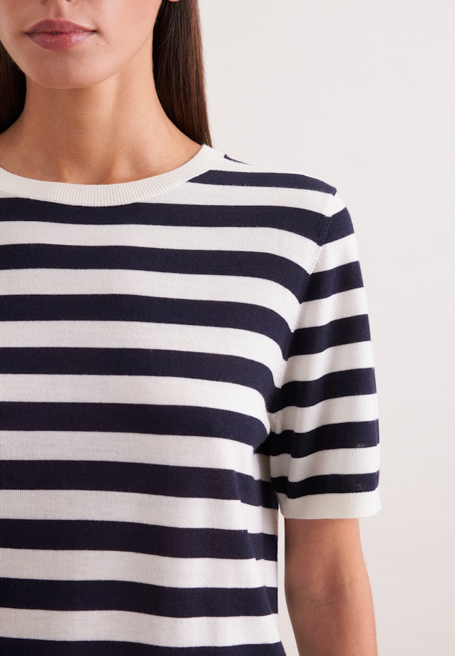 Leichtes Strickshirt aus Wolle und Seide, Ringel Blau in Dunkelblau |  Seidensticker Onlineshop