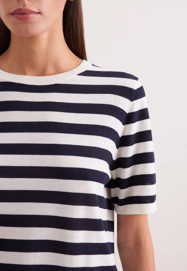 Leichtes Strickshirt aus Wolle und Seide, Ringel Blau in Dunkelblau |  Seidensticker Onlineshop