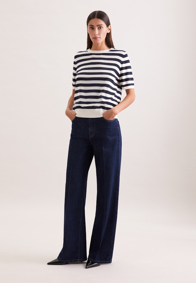 Leichtes Strickshirt aus Wolle und Seide, Ringel Blau in Dunkelblau |  Seidensticker Onlineshop