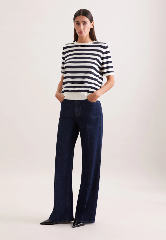 Leichtes Strickshirt aus Wolle und Seide, Ringel Blau in Dunkelblau |  Seidensticker Onlineshop