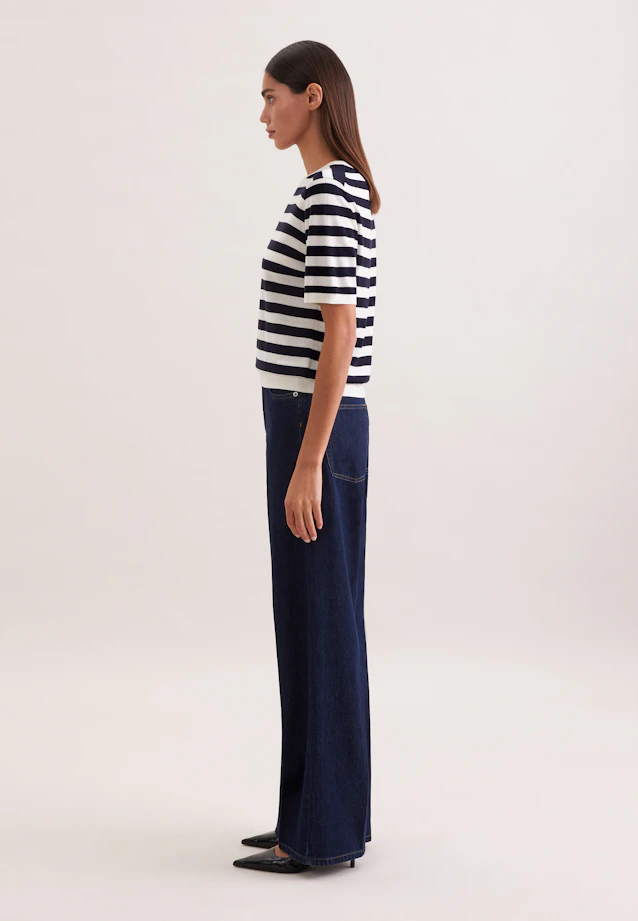 Leichtes Strickshirt aus Wolle und Seide, Ringel Blau in Dunkelblau |  Seidensticker Onlineshop