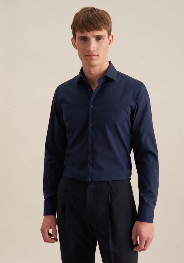 Non-iron Poplin Business Shirt in Slim with Kent-Collar in Dark Blue | Seidensticker Onlineshop
