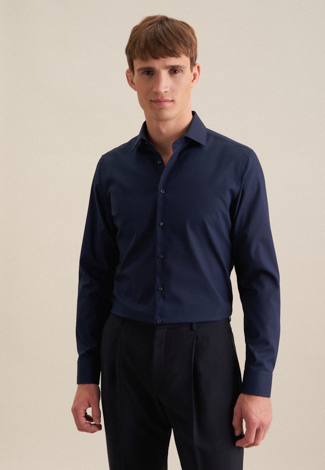 Non-iron Poplin Business Shirt in Slim with Kent-Collar in Dark Blue | Seidensticker online shop