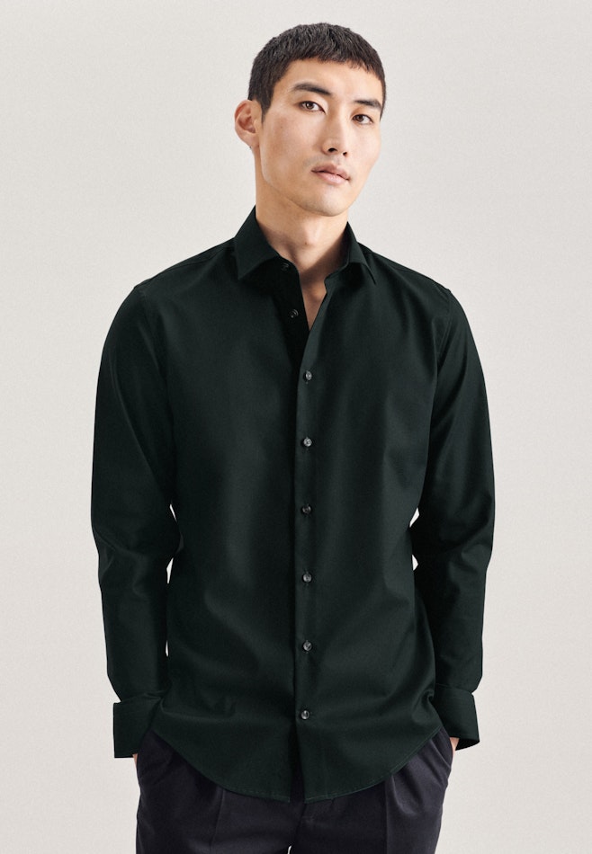 Non-iron Poplin Business Shirt in Slim with Kent-Collar in Green | Seidensticker online shop
