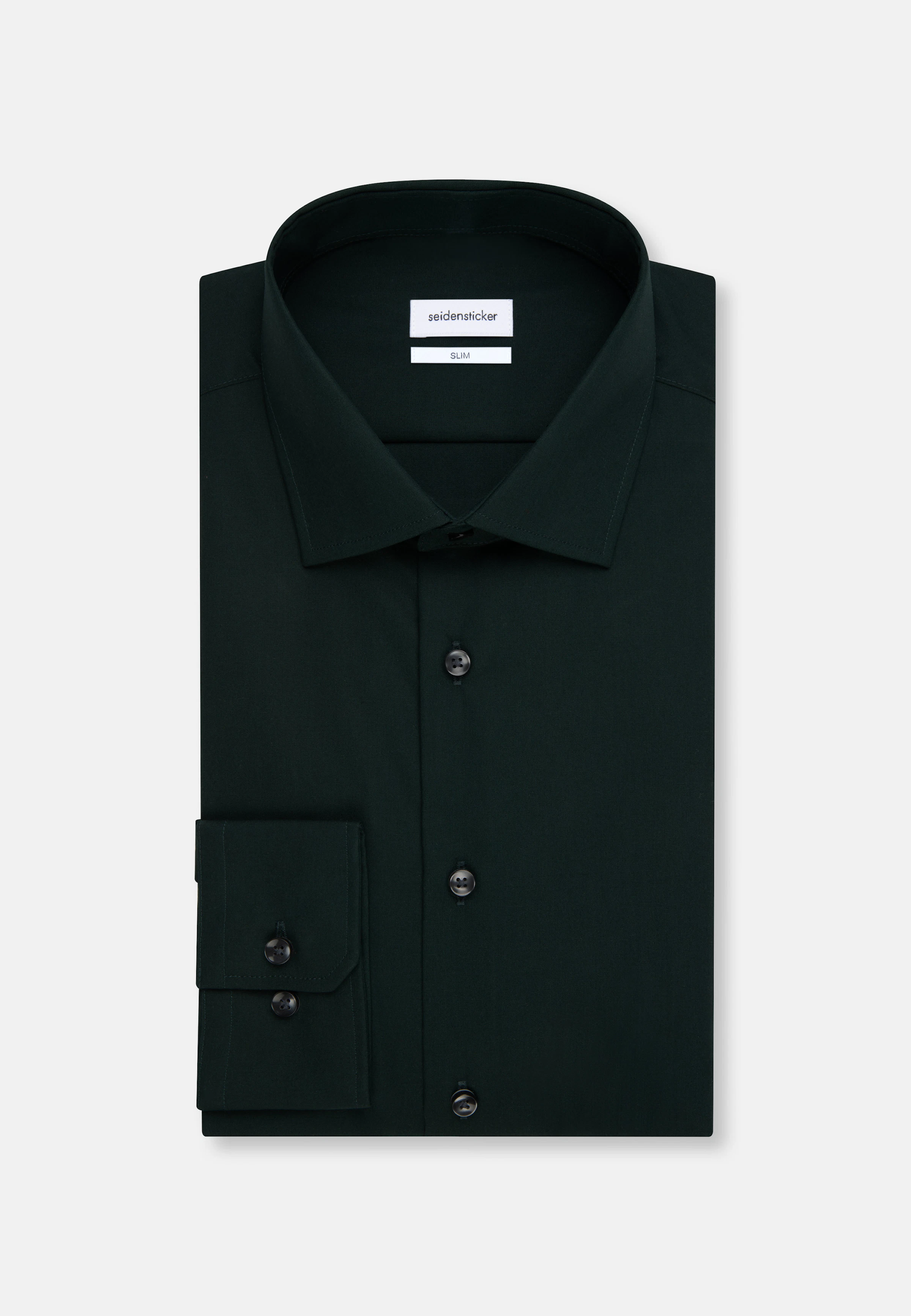Men Slim Business shirt Uni green | Seidensticker Men Slim Business shirt Uni green | Seidensticker