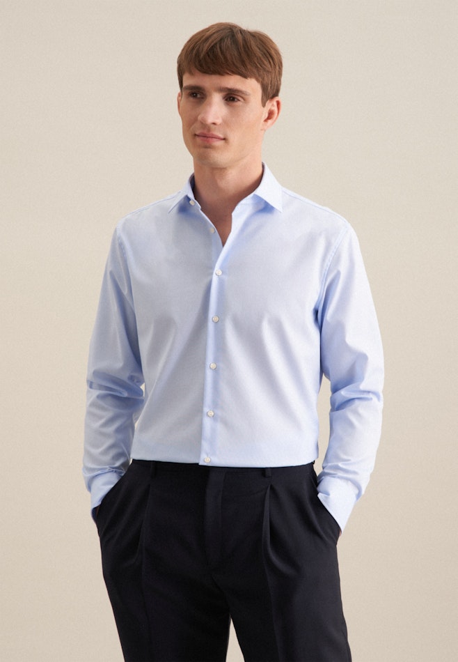 Non-iron Poplin Business Shirt in Slim with Kent-Collar in Medium Blue | Seidensticker online shop