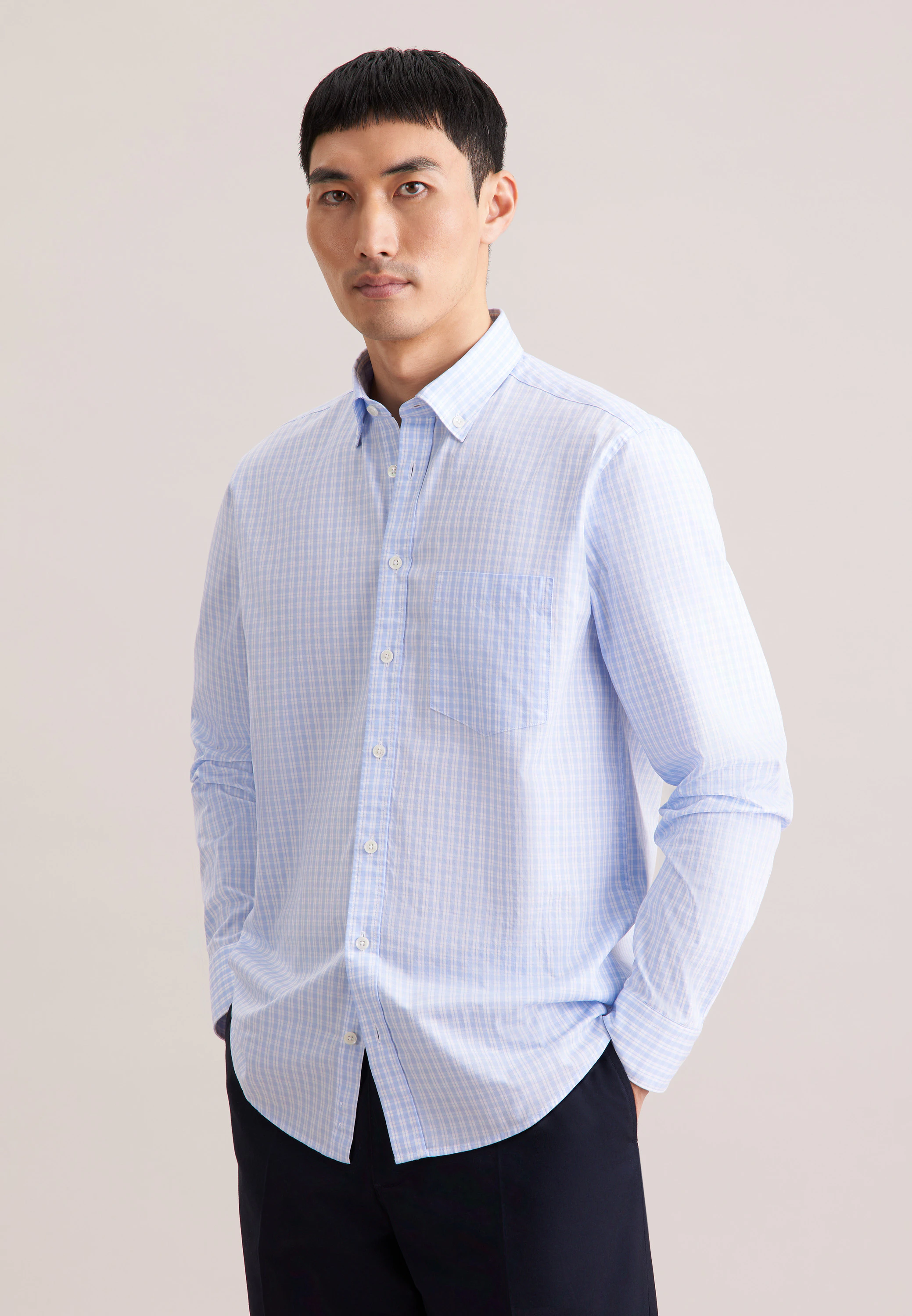 Regular Casual Hemd Karo Blau 40