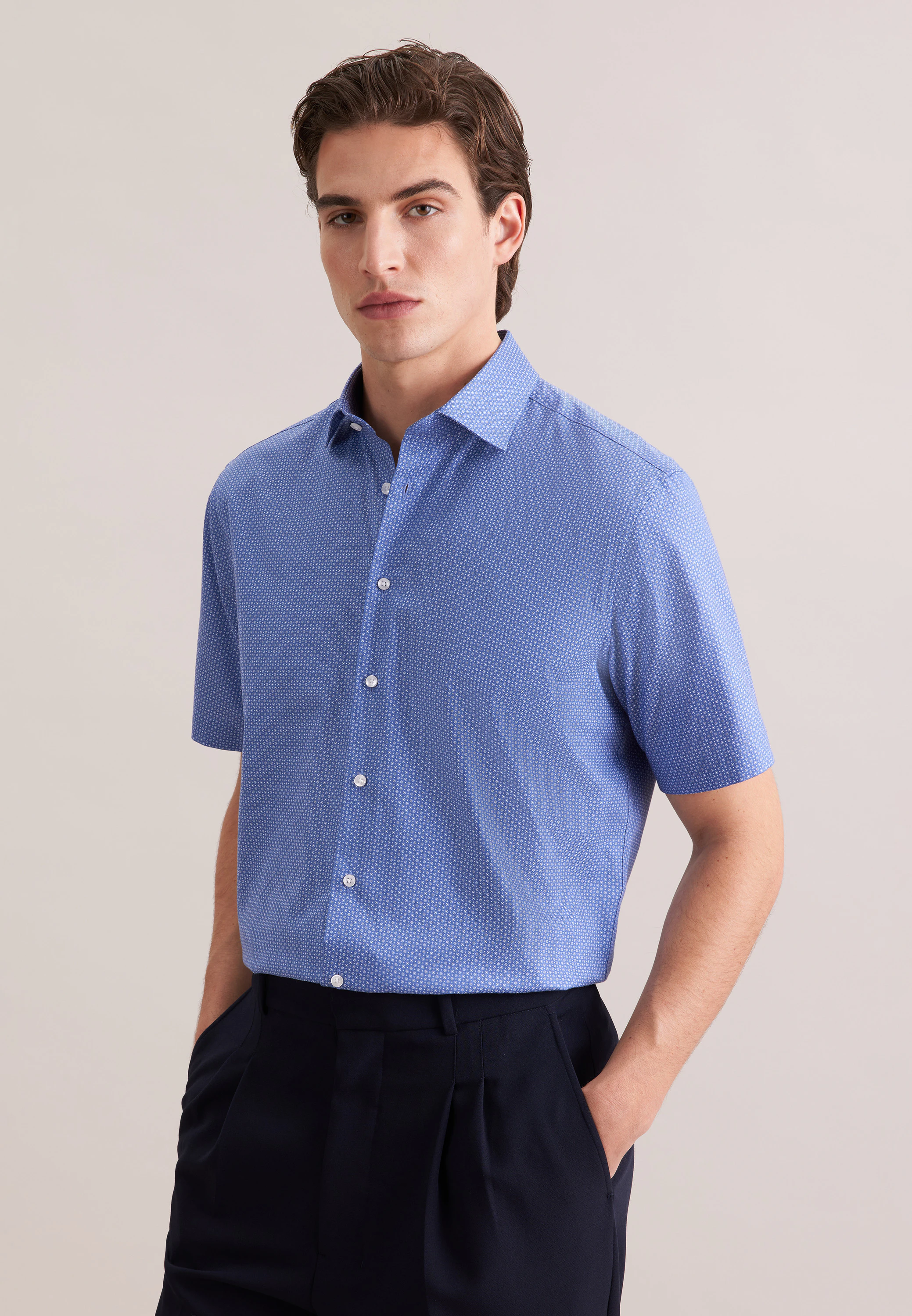 Regular Business Hemd Druck Blau 41