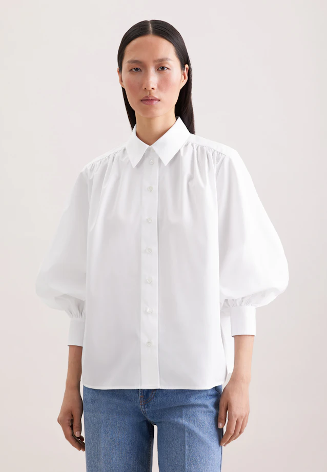 Shirt blouse with volume sleeves in cotton twill in Weiß |  Seidensticker Onlineshop