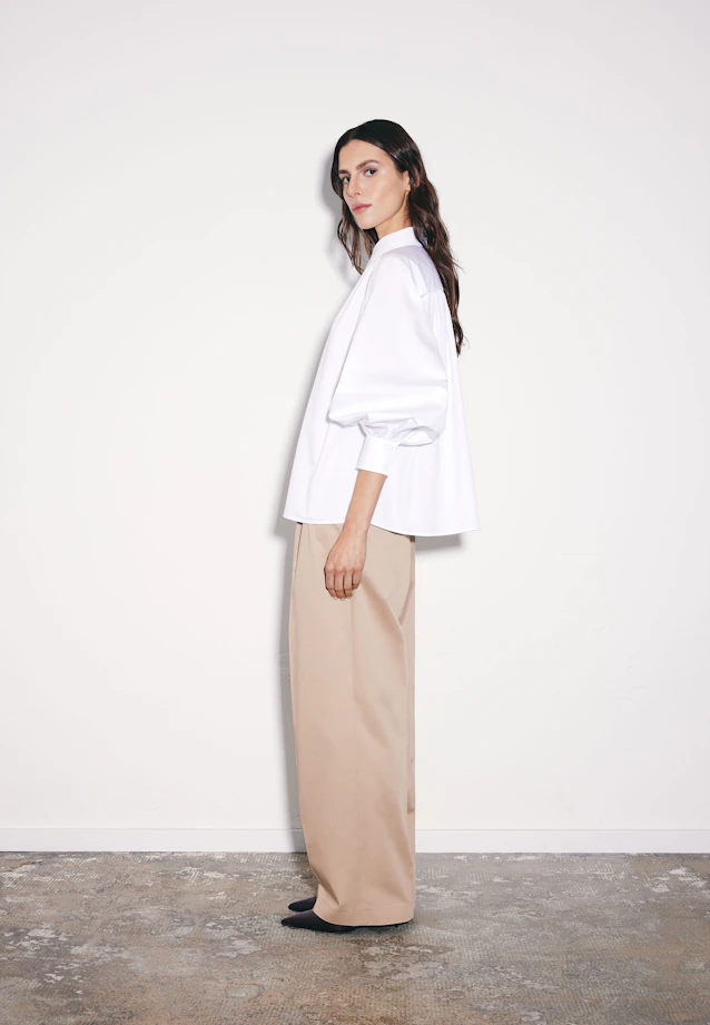 Shirt blouse with volume sleeves in cotton twill in Weiß |  Seidensticker Onlineshop