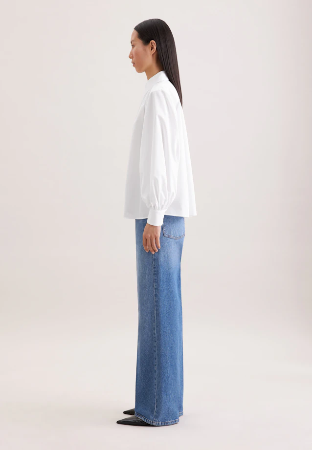 Shirt blouse with volume sleeves in cotton twill in Weiß |  Seidensticker Onlineshop