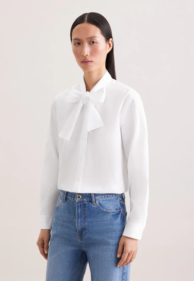 Bow blouse made of cotton twill in Weiß |  Seidensticker Onlineshop
