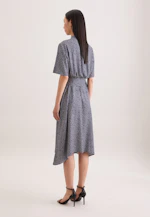 Patterned stand-up collar dress with tie belt made of viscose wool in Dunkelblau |  Seidensticker Onlineshop