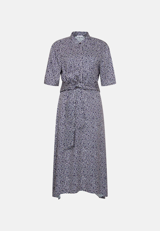 Patterned stand-up collar dress with tie belt made of viscose wool in Dunkelblau |  Seidensticker Onlineshop