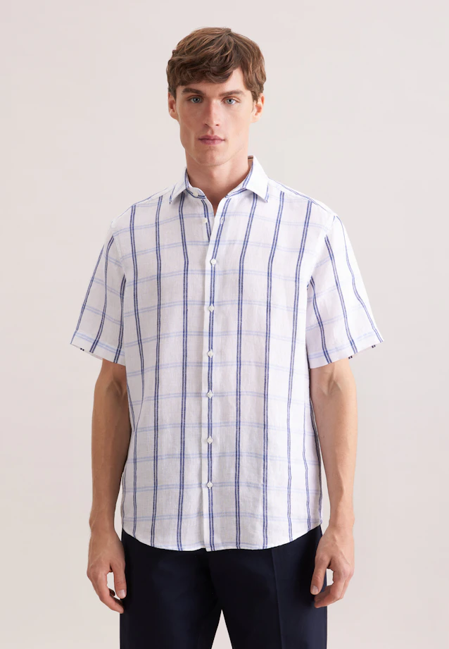 Regular Linen shirt Check in Mittelblau |  Seidensticker Onlineshop