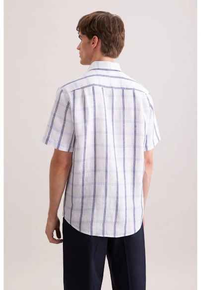 Regular Leinenhemd Karo in Mittelblau | Seidensticker Onlineshop