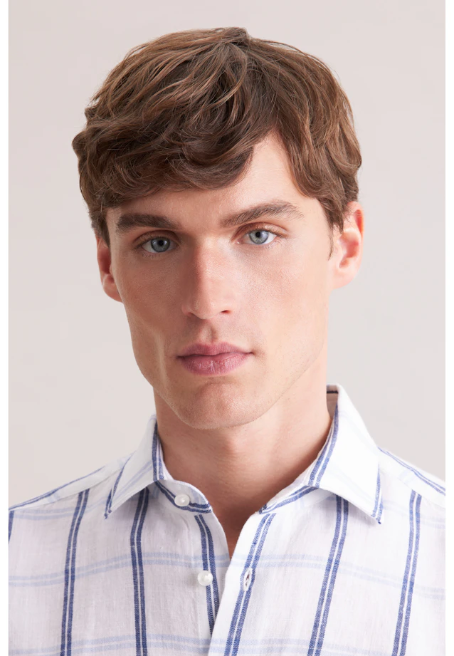 Regular Linen shirt Check in Mittelblau |  Seidensticker Onlineshop