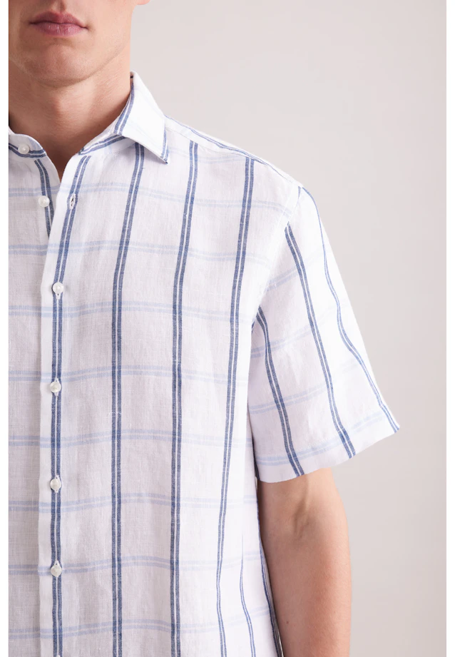 Regular Linen shirt Check in Mittelblau |  Seidensticker Onlineshop