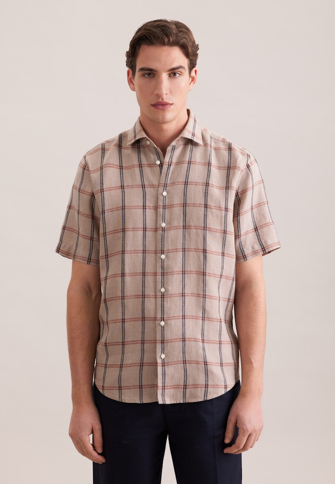 Regular Leinenhemd Karo in Beige | Seidensticker Onlineshop