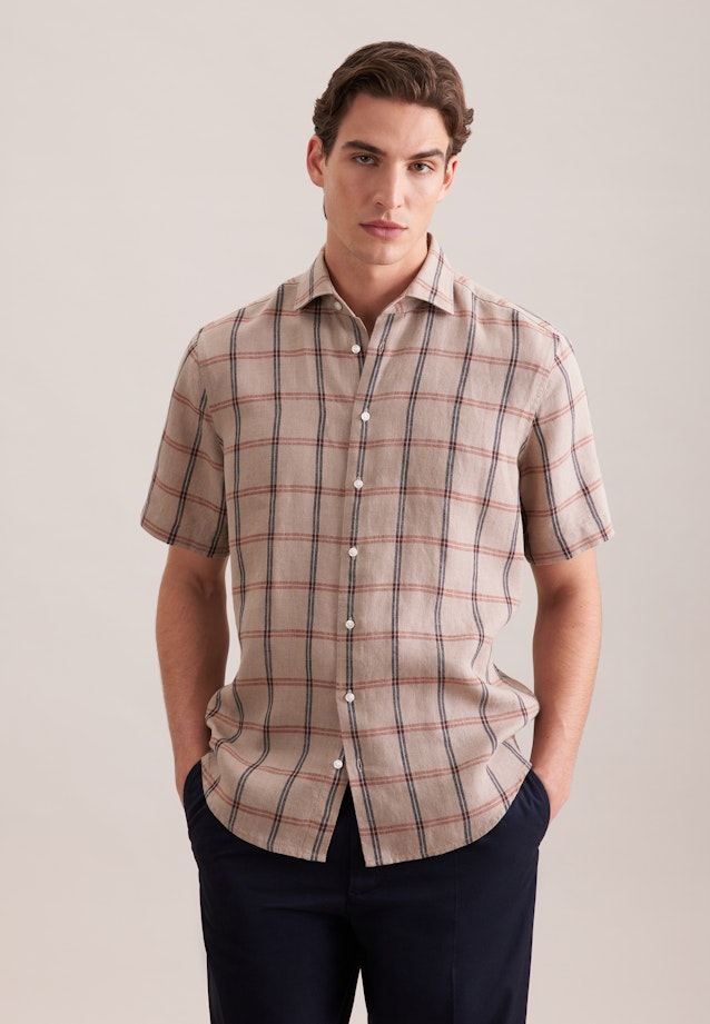 Regular Leinenhemd Karo in Beige |  Seidensticker Onlineshop