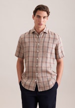 Regular Leinenhemd Karo in Beige |  Seidensticker Onlineshop