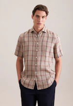 Regular Chemise en lin carreaux in Beige |  Seidensticker Onlineshop