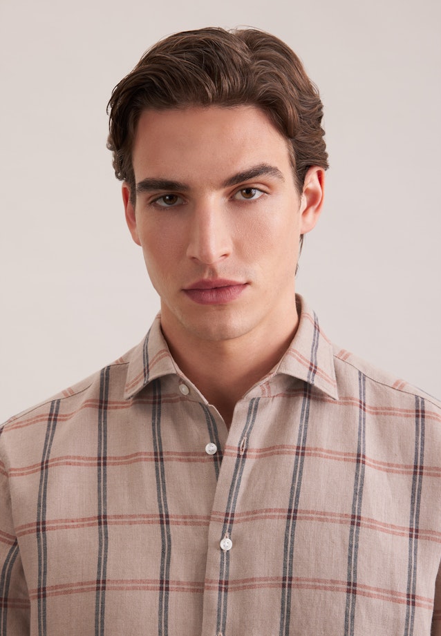 Regular Leinenhemd Karo in Beige |  Seidensticker Onlineshop