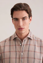 Regular Chemise en lin carreaux in Beige |  Seidensticker Onlineshop