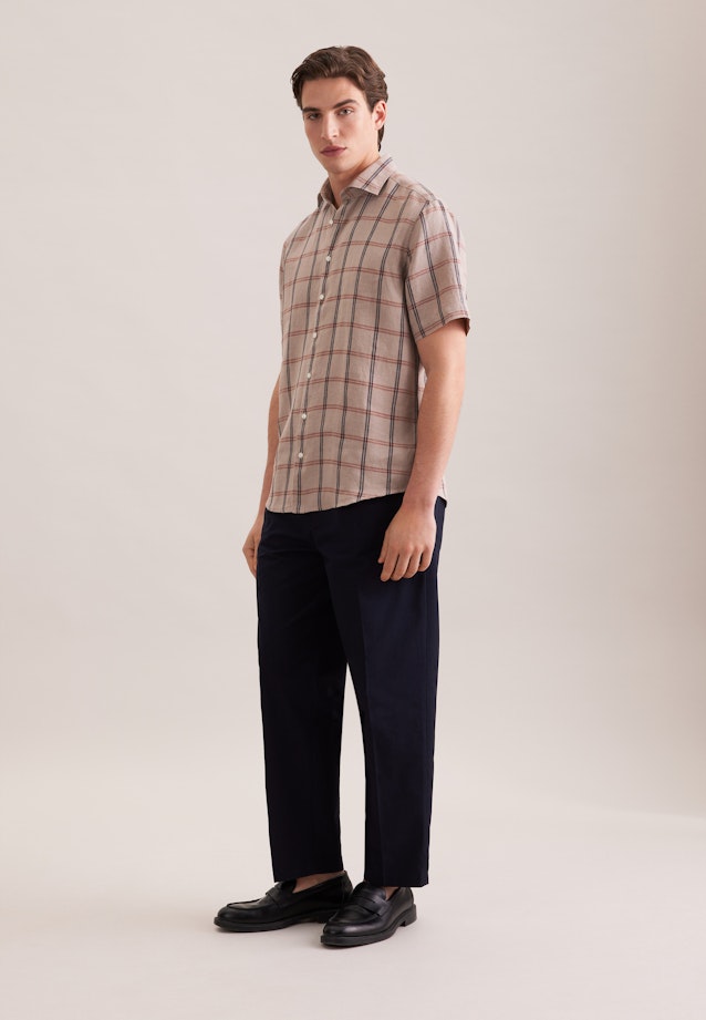 Regular Leinenhemd Karo in Beige |  Seidensticker Onlineshop