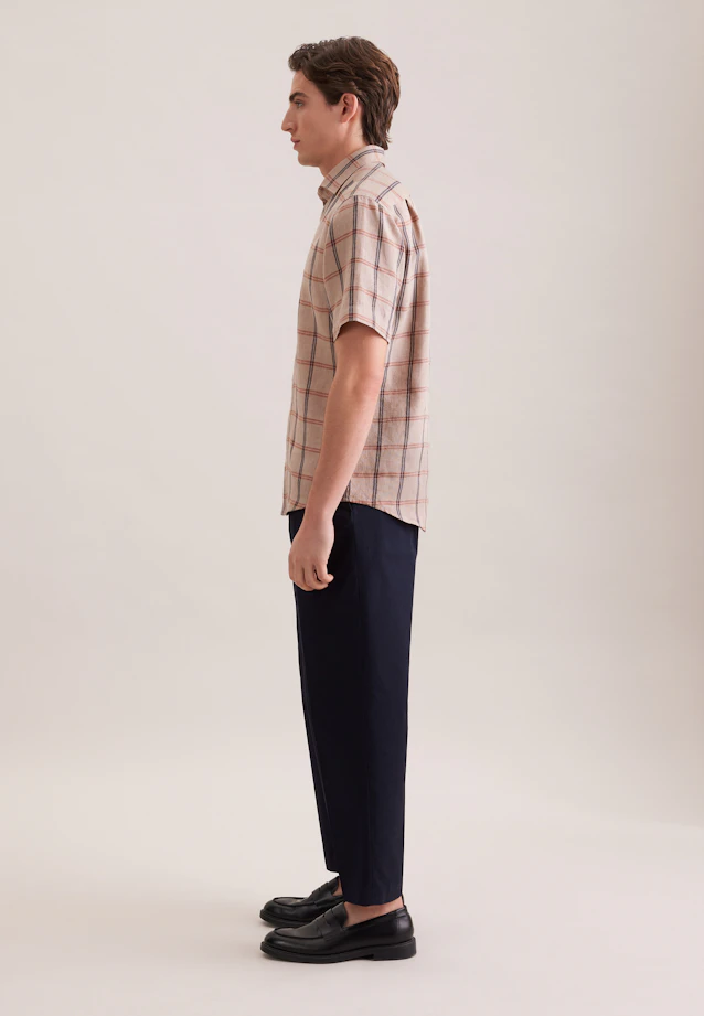 Regular Chemise en lin carreaux in Beige |  Seidensticker Onlineshop