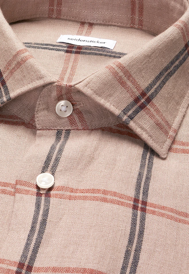 Regular Leinenhemd Karo in Beige | Seidensticker Onlineshop