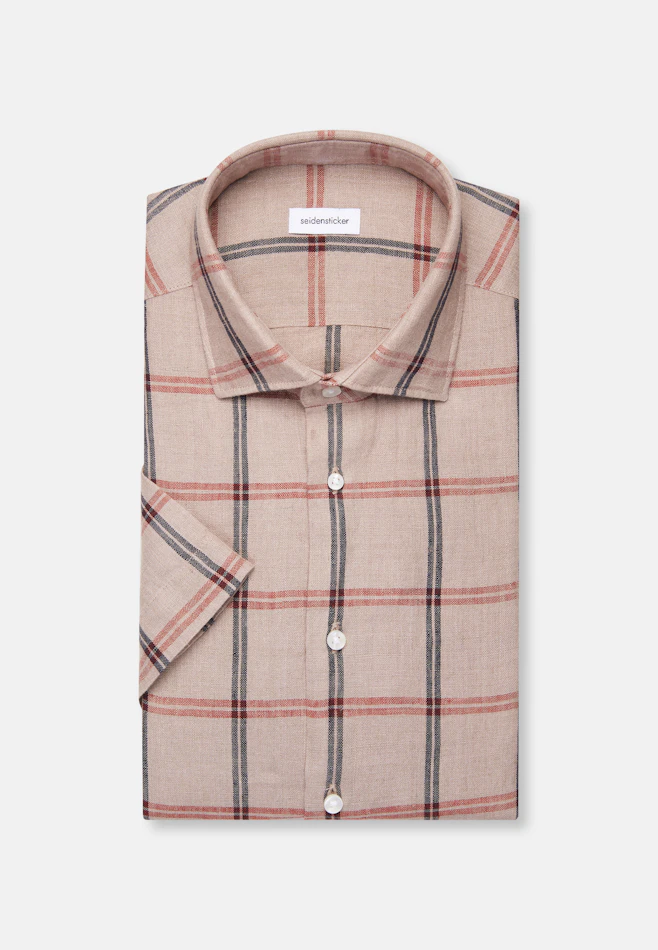 Regular Leinenhemd Karo in Beige | Seidensticker Onlineshop