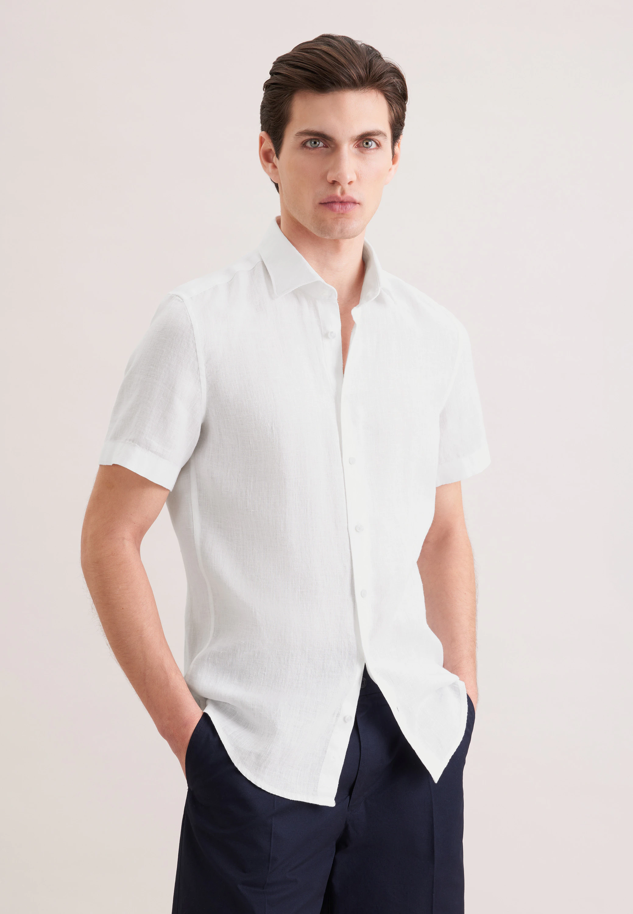 Slim Leinenhemd Uni Weiß 39