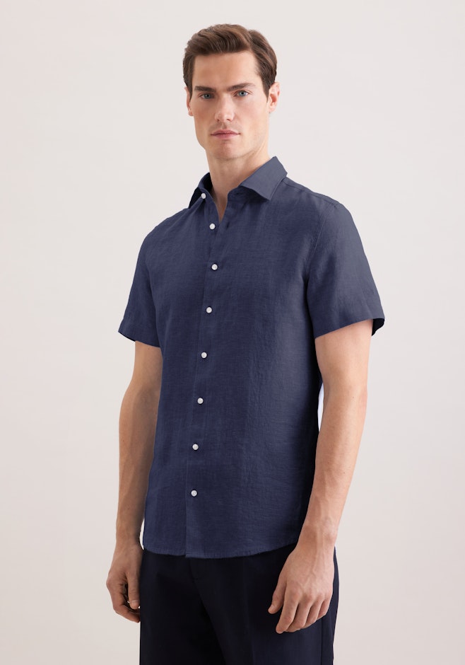 Slim Chemise en lin Uni dans Bleu Foncé | Boutique en ligne Seidensticker