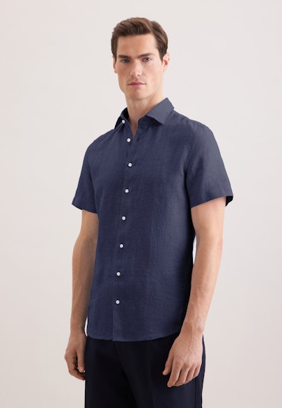 Slim Chemise en lin Uni in Bleu Foncé | Seidensticker Onlineshop