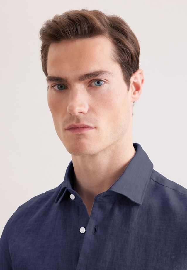 Slim Linen shirt Uni in Dunkelblau |  Seidensticker Onlineshop