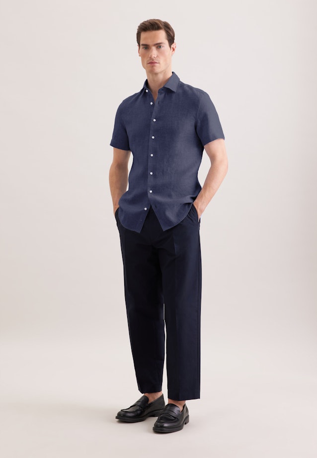 Slim Linen shirt Uni in Dunkelblau |  Seidensticker Onlineshop