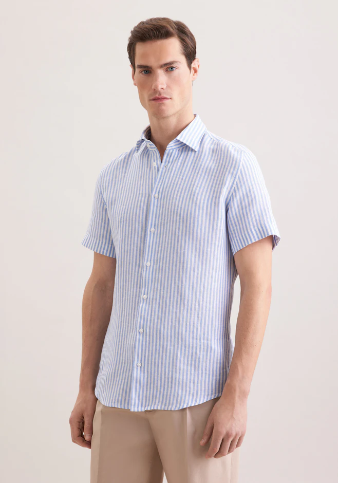 Slim Chemise en lin Rayures dans Bleu Moyen | Boutique en ligne Seidensticker