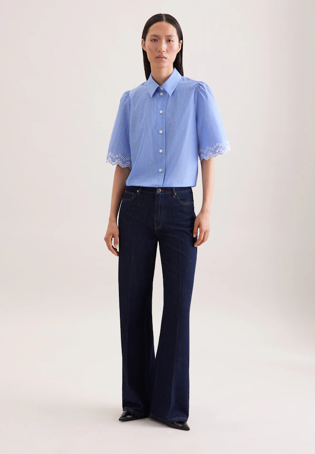 Chemisier à manches demi-manches brodé in Bleu Moyen |  Seidensticker Onlineshop