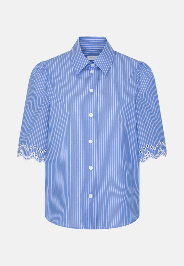 Chemisier à manches demi-manches brodé in Bleu Moyen |  Seidensticker Onlineshop