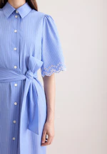 Shirt dress with embroidery and waist belt in Mittelblau |  Seidensticker Onlineshop